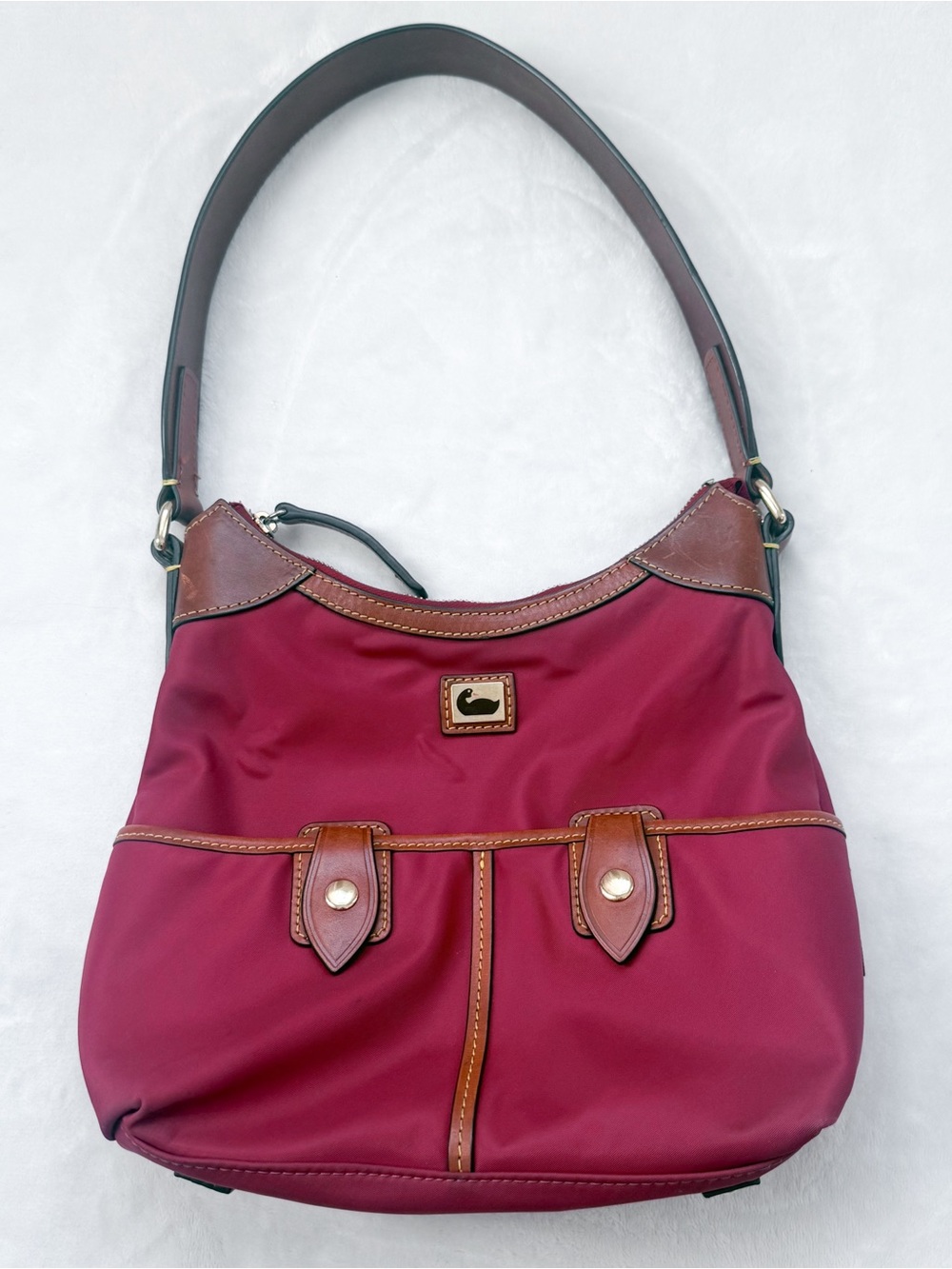 Dooney & Bourke Wayfarer Maroon Nylon/Leather Zip Hobo Bag GUC